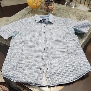Prana mens blue paterned short sleeve shirt medium